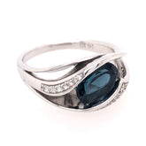 14 Karat White Gold Ring with London Blue Topaz and Diamonds- Size 6